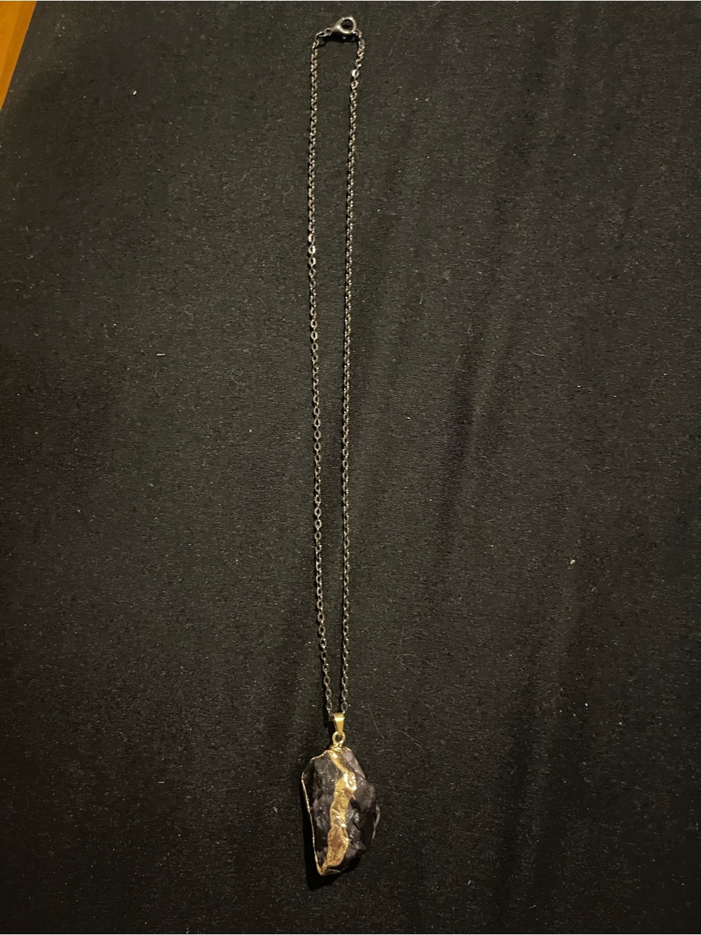 Gold-Accented Black Stone Pendant Necklace - Women Jewelry